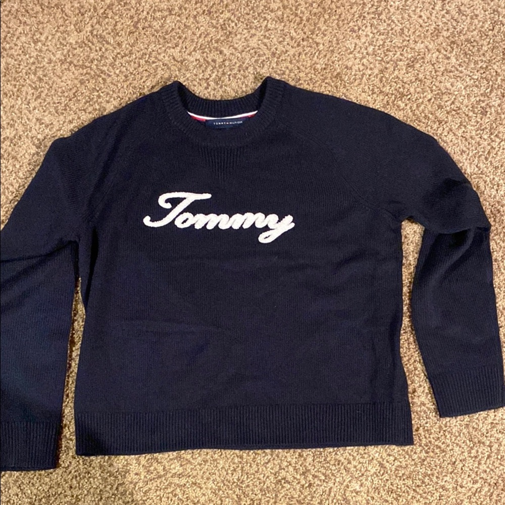 Navy Crewneck Sweater with Script Logo